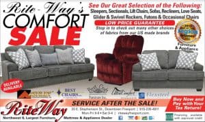 Add for Rite-Way's Comfort Sale. All chairs, sofas and other seating is on sale.