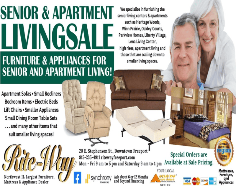 A newspaper ad for our senior apartment and living sale.