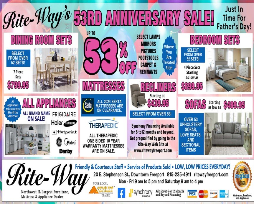 A newspaper ad for Rite-Way's 53rd Anniversary Sale