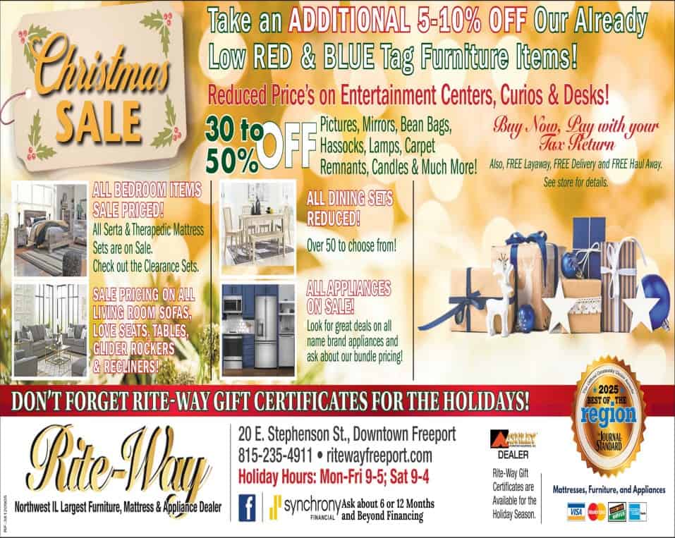 A newspaper ad featuring a dining room set. Headline readis, Just in time for holiday dining, our dining room and appliance sale!